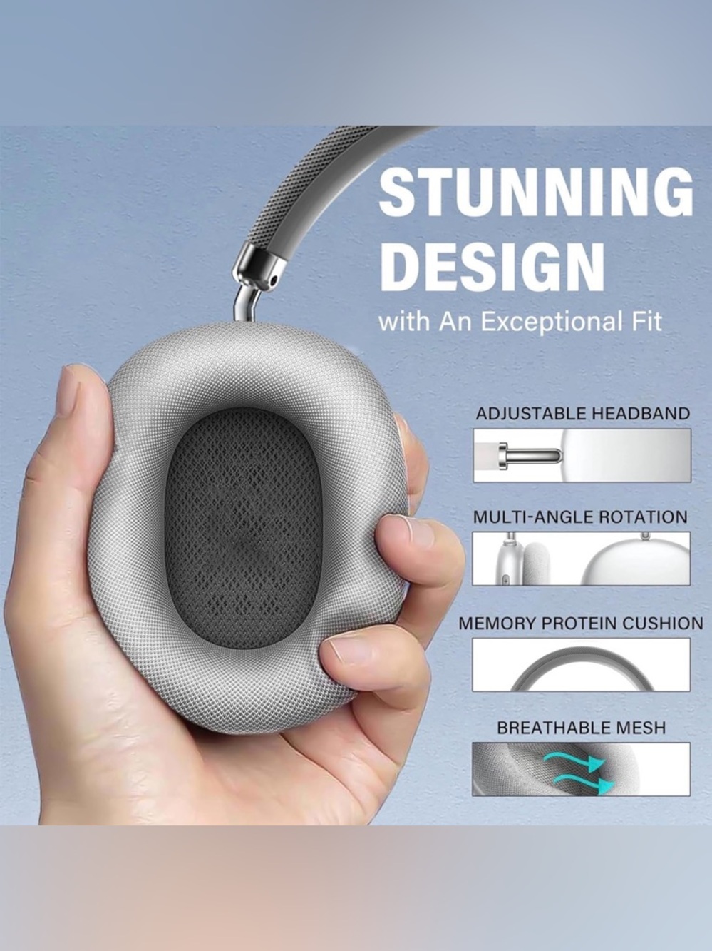 Wireless Over-Ear Headphones in White, Black and Blue with Digital Crown - Picture 3 of 5